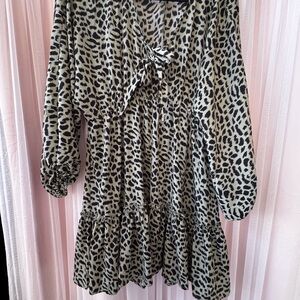 Umgee Leopard Print Dress - army green and black